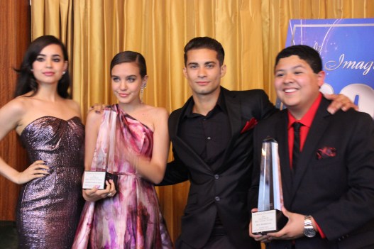 Lilimar Hernandez (center left) and Rico Rodriguez (Right) winners of Imagen Awards.
